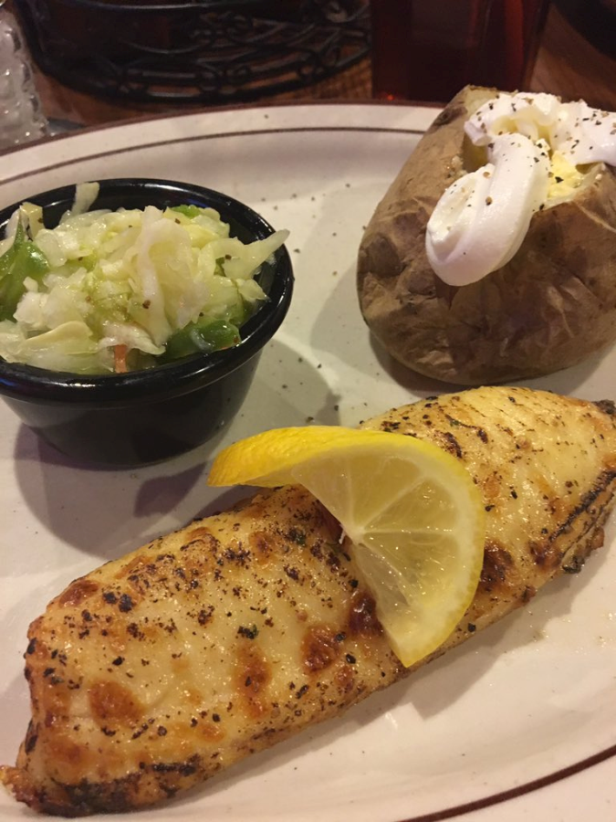 The Feed Mill Citrus Peppercorn Tilapia, Coleslaw, and Baked Potato