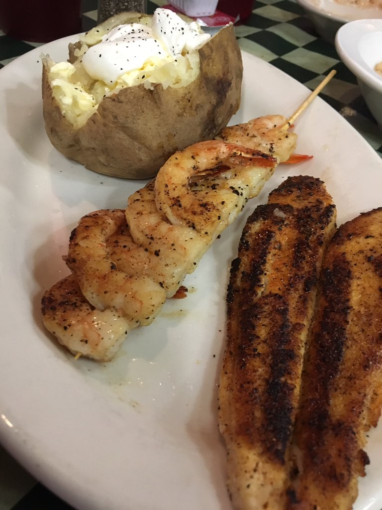 Grilled Shrimp and Blackened Catfish at The Pond