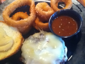 Double Dogs in Bowling Green, Kentucky: Mushroom Swiss Burger and Onion Rings
