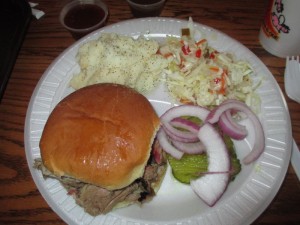 Jack's Bar-B-Que Pulled Pork Sandwich, Mashed Potatoes, and Coleslaw